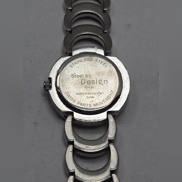 Womens Steel By Design QVC Swiss Watch Silver Tone Black Dial New Battery